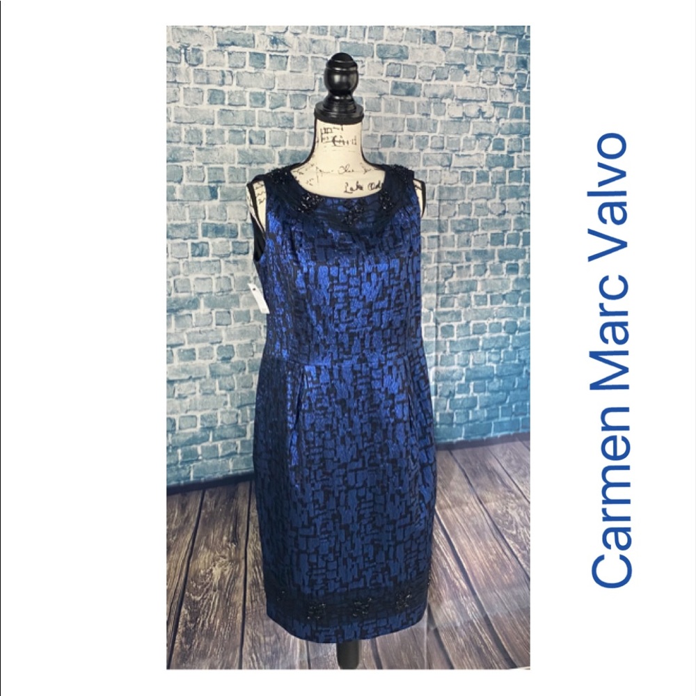 Carmen Marc Valvo Blue 14/16 Design Cocktail Dress